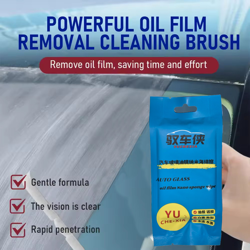 Car Cleaning Brush - Tragbarer Einweg-Scheibenreinigungsschwamm mit Ölfilm-Entferner und Reinigungsbürste