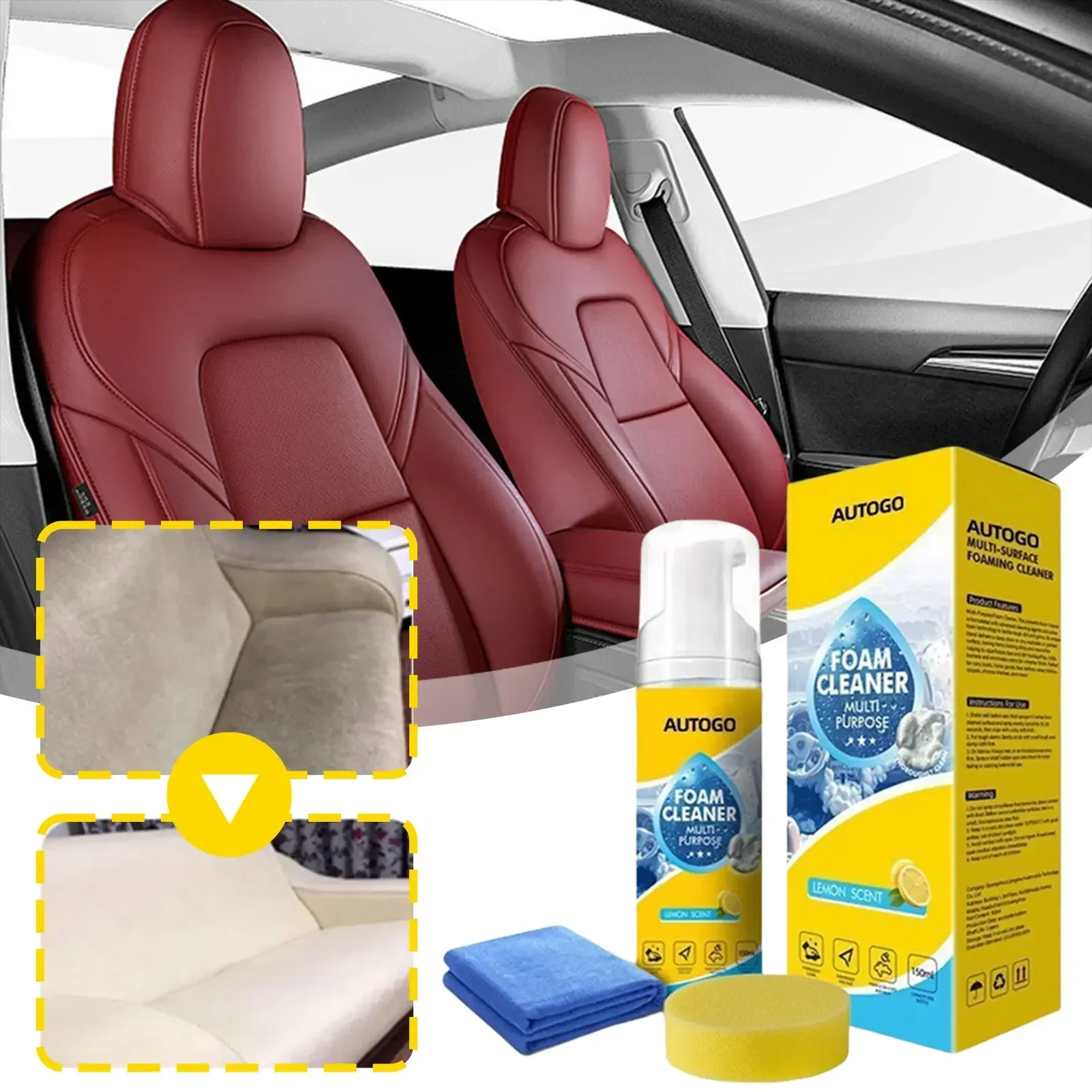 Leather Cleaner Interior - 150ml Mehrzweck-Schaumreiniger für Autoinnenräume, Schaumreiniger mit